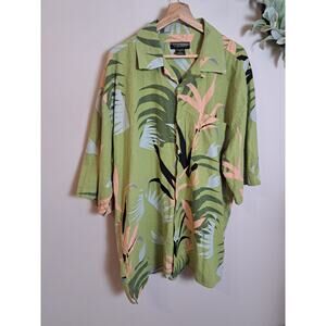 Trust Men's Hawaiian Shirt Green Tropical Linen Blend Sz XXL